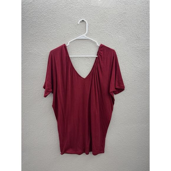 Express Womens Blouse Size XS Red Deep V-Neck Short Sleeve - Picture 5 of 9